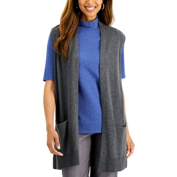 Karen Scott Knit Sleeveless Vest Duster Sweater Cardigan Pockets Womens Size M - Picture 1 of 11